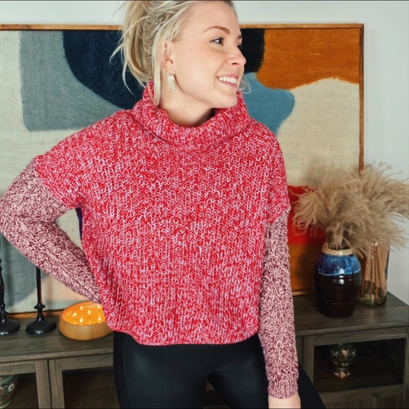 ONLY Color Block Turtle Neck Sweater Cropped - Picture 1 of 10